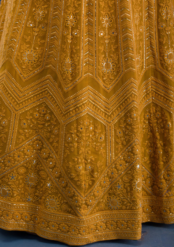 Mustard Cutdana Georgette Readymade Lehenga
