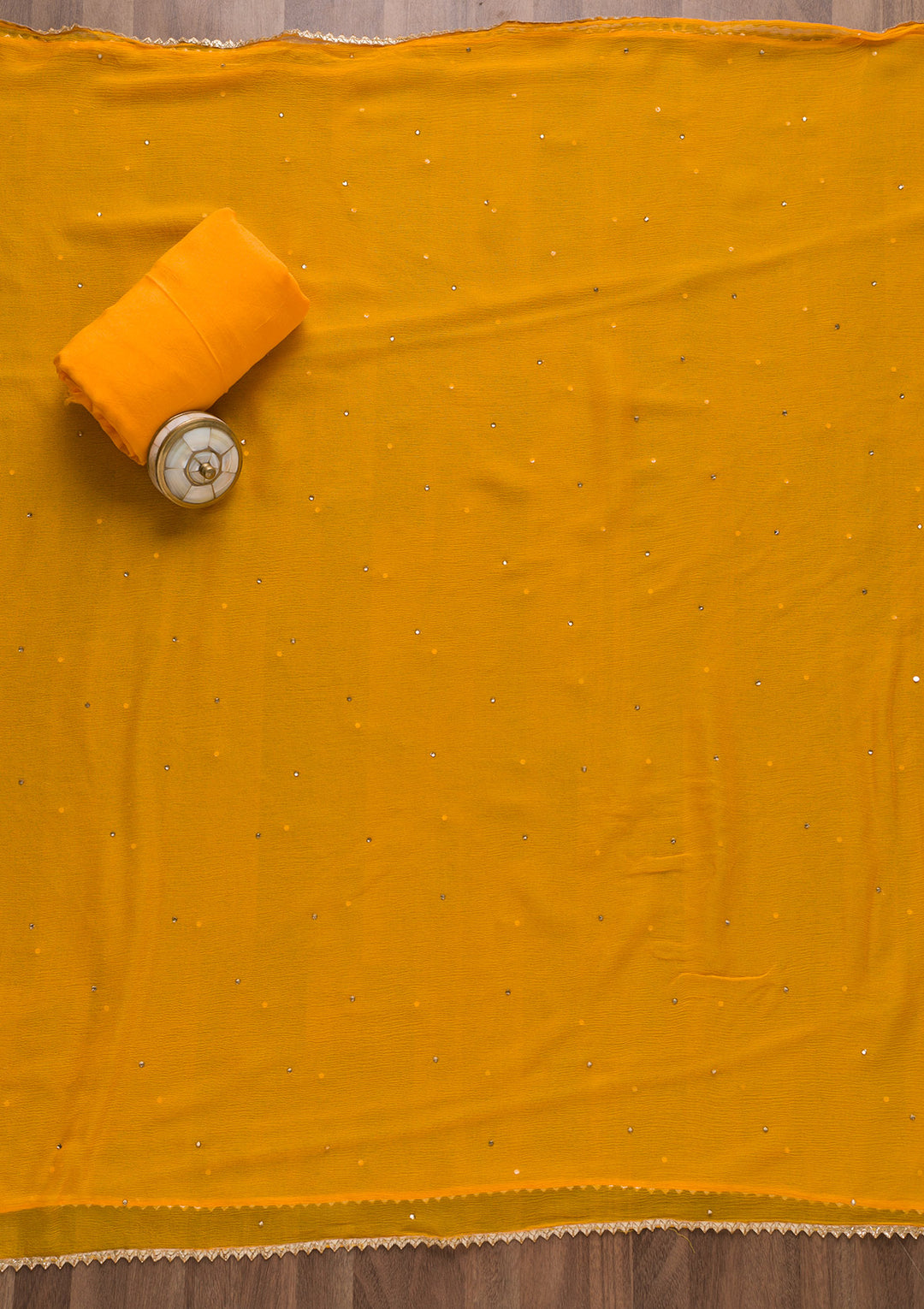 Mustard Cutdana Semi Crepe Unstitched Salwar Suit
