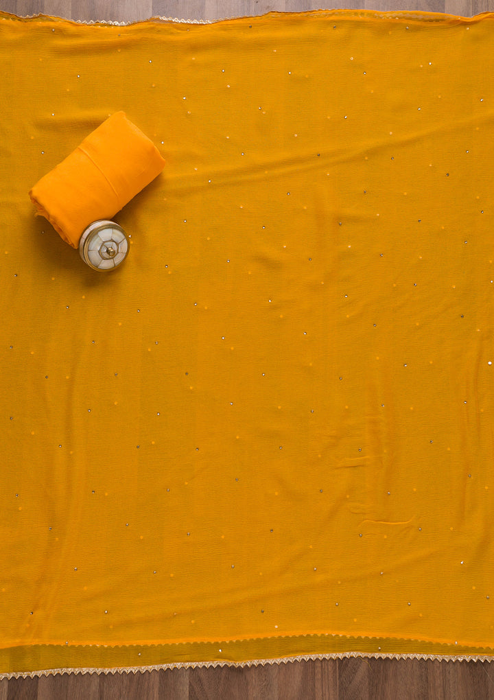Mustard Cutdana Semi Crepe Unstitched Salwar Suit