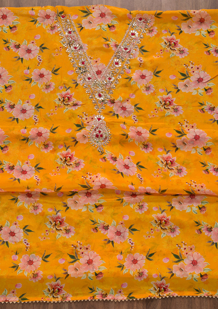 Mustard Cutdana Semi Crepe Unstitched Salwar Suit