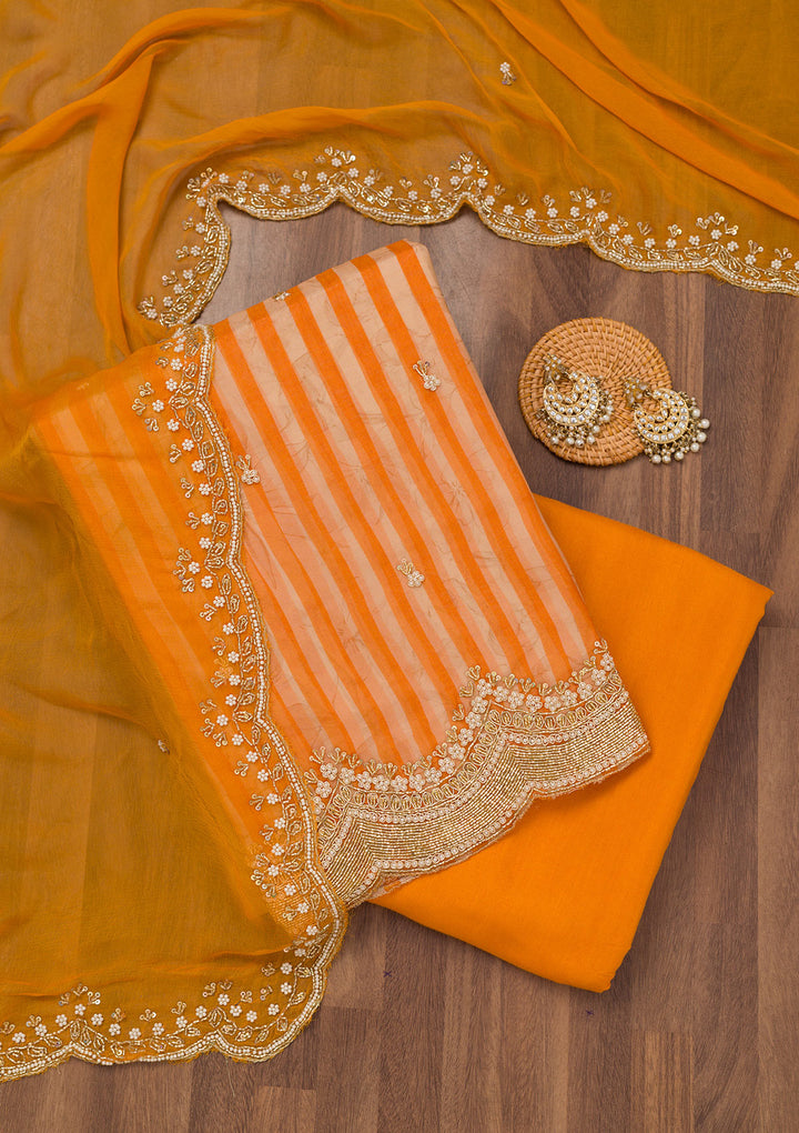 Mustard Cutdana Semi Crepe Unstitched Salwar Suit