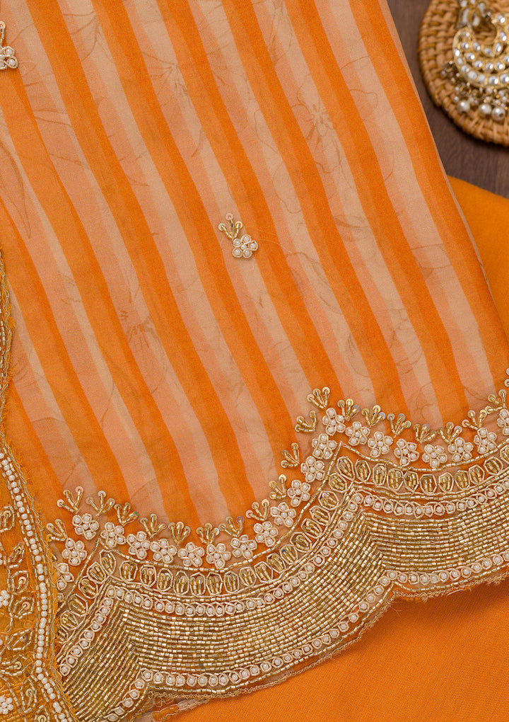 Mustard Cutdana Semi Crepe Unstitched Salwar Suit