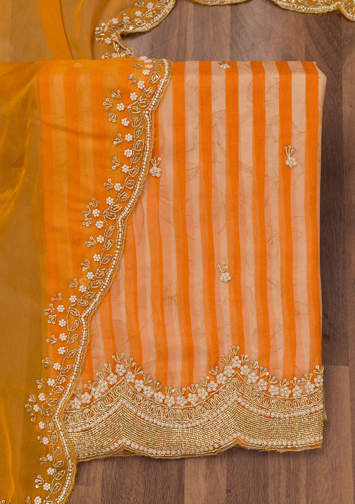 Mustard Cutdana Semi Crepe Unstitched Salwar Suit