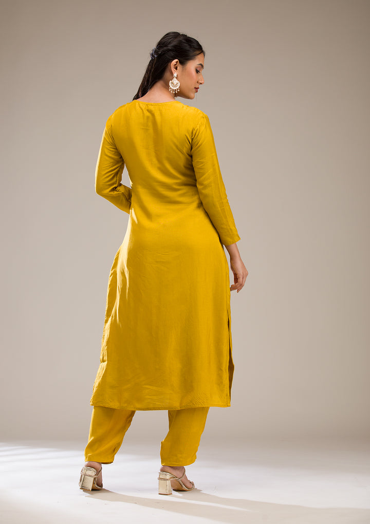 Mustard Gotapatti Semi Crepe Readymade Salwar Suit