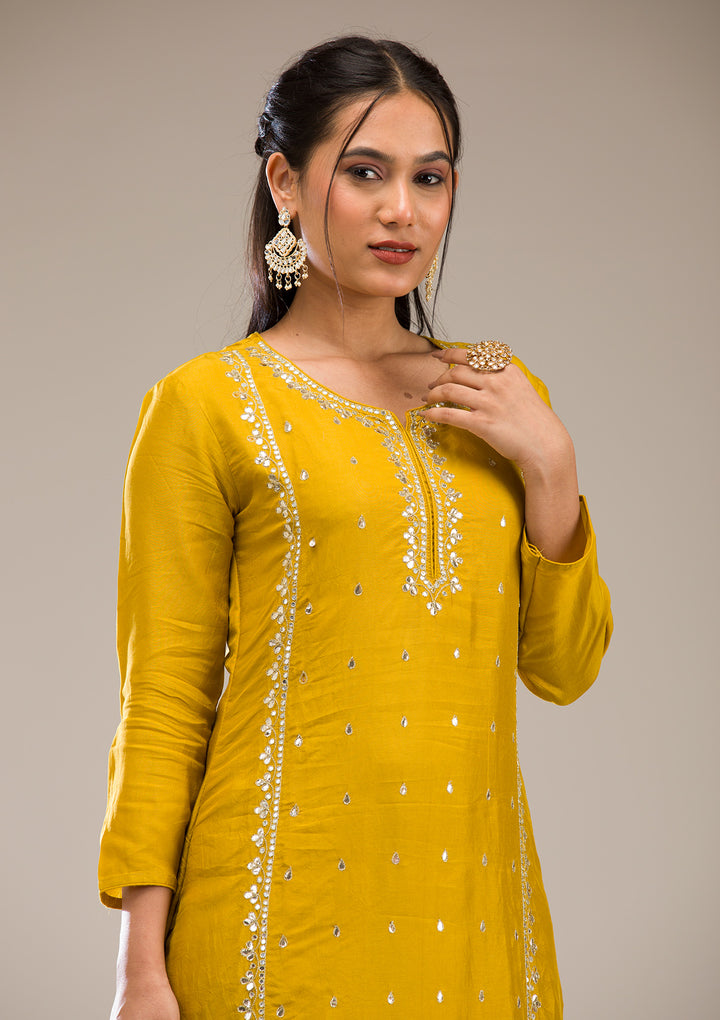 Mustard Gotapatti Semi Crepe Readymade Salwar Suit