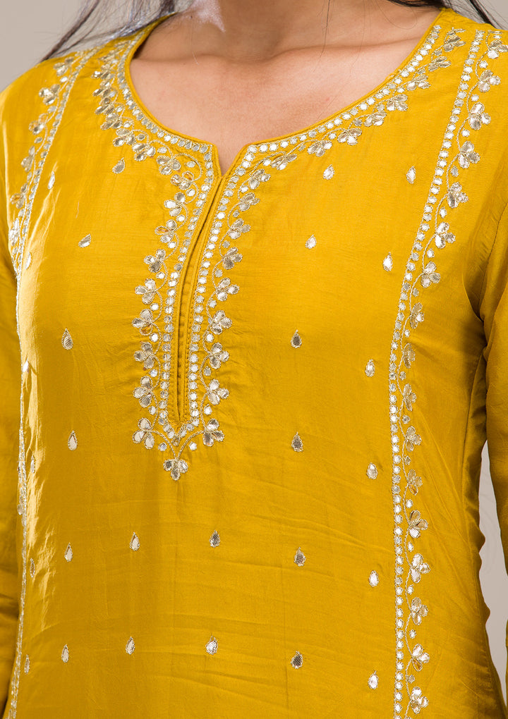 Mustard Gotapatti Semi Crepe Readymade Salwar Suit