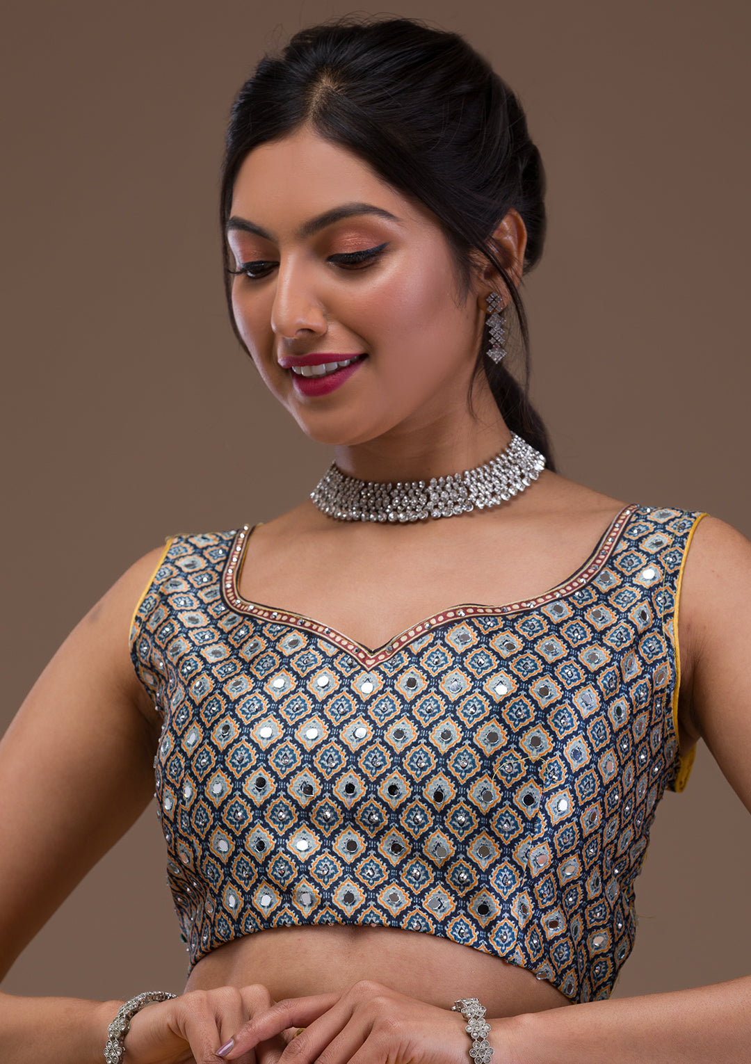 Mustard Mirrorwork Banarasi Readymade Lehenga