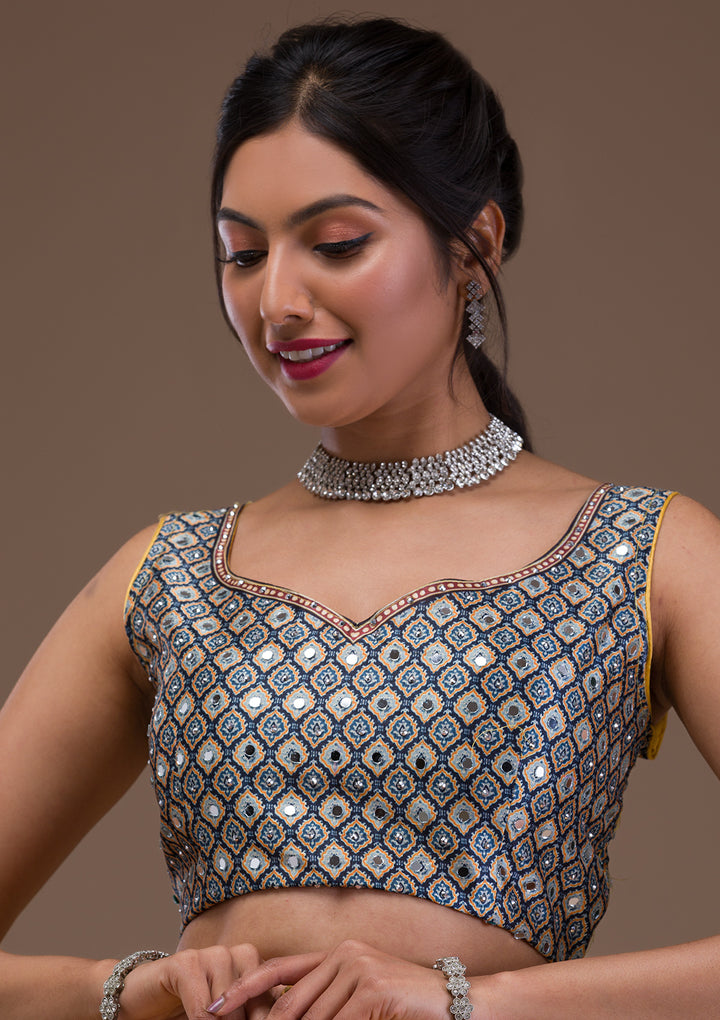 Mustard Mirrorwork Banarasi Readymade Lehenga