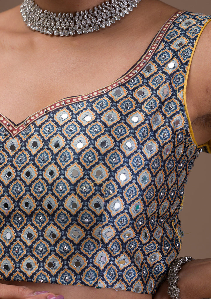 Mustard Mirrorwork Banarasi Readymade Lehenga