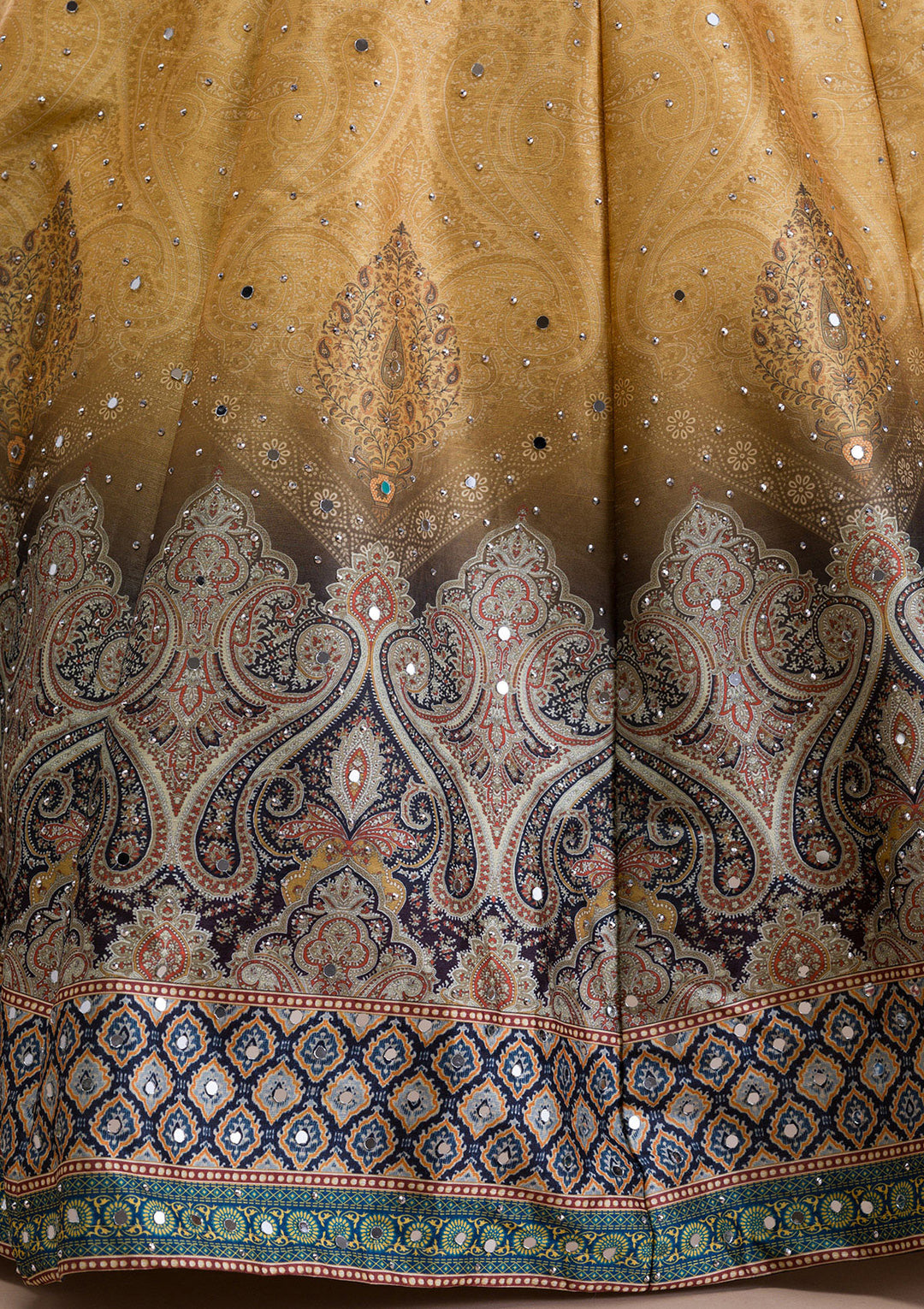 Mustard Mirrorwork Banarasi Readymade Lehenga
