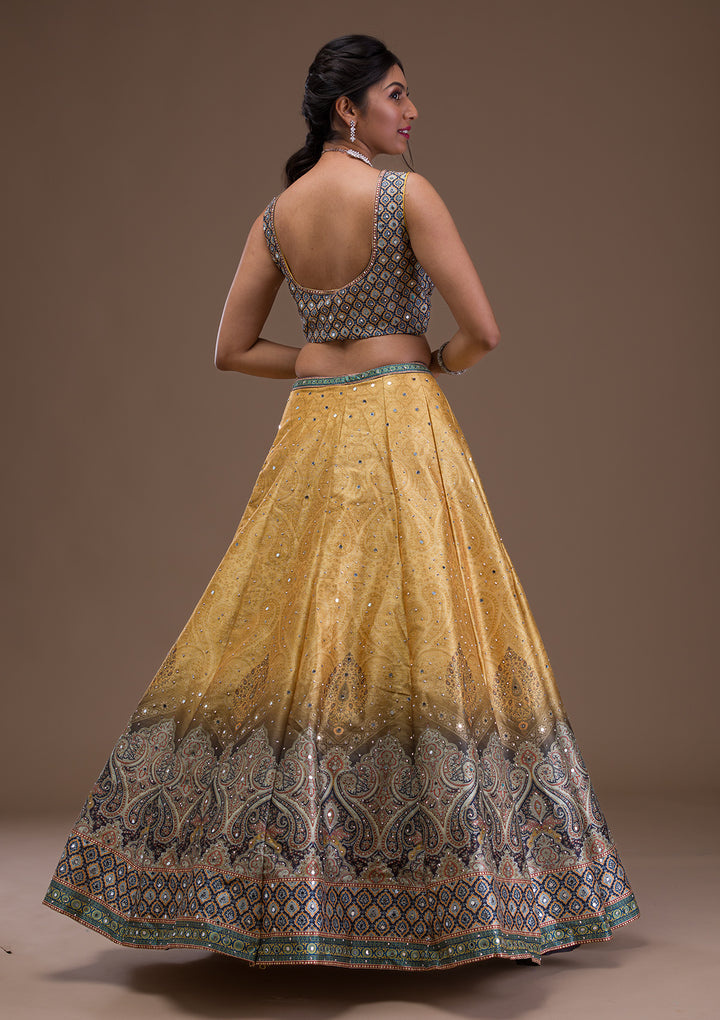 Mustard Mirrorwork Banarasi Readymade Lehenga