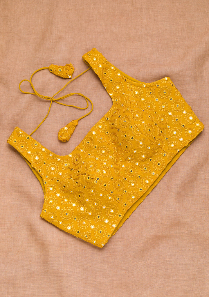 Mustard Mirrorwork Georgette Blouse