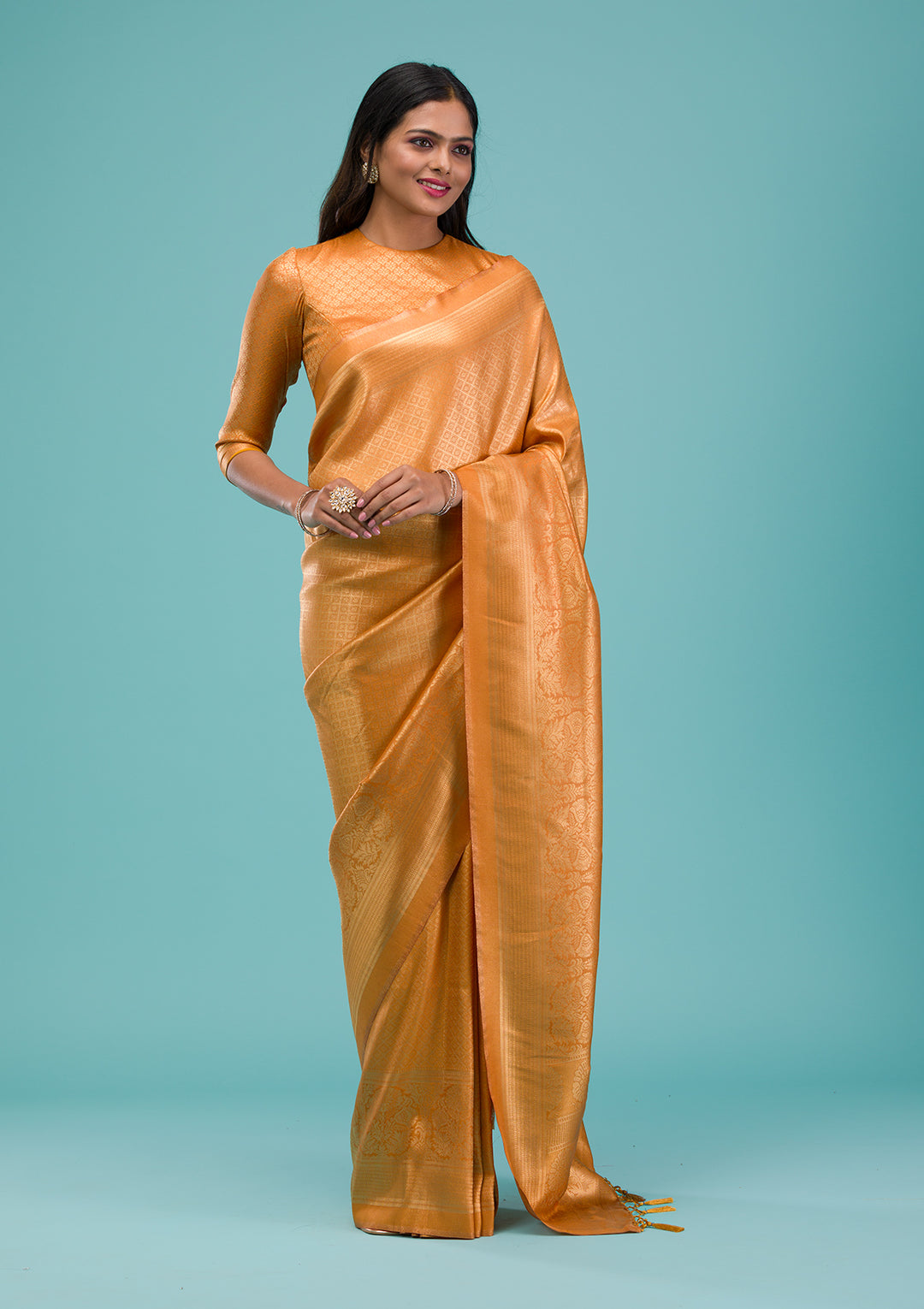 Mustard Plain Soft Silk Saree