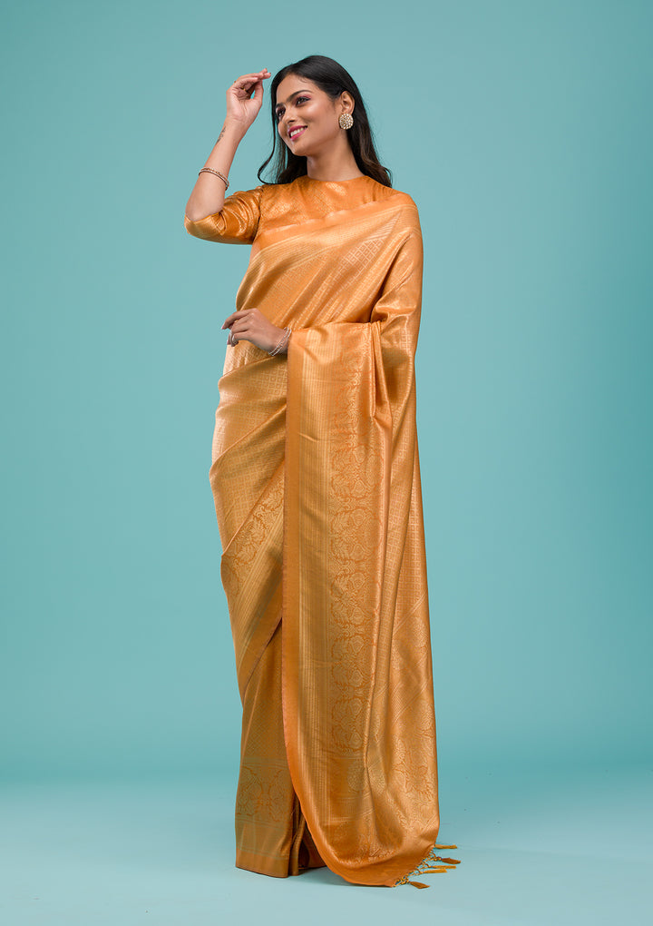 Mustard Plain Soft Silk Saree
