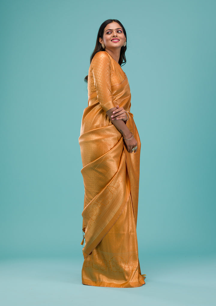 Mustard Plain Soft Silk Saree