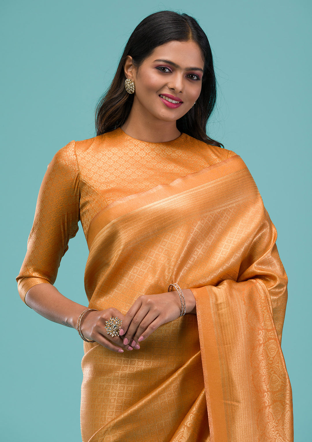 Mustard Plain Soft Silk Saree