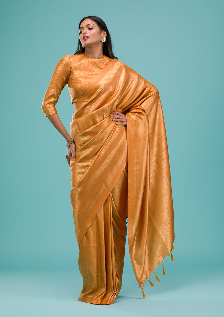 Mustard Plain Soft Silk Saree