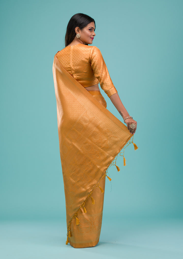 Mustard Plain Soft Silk Saree