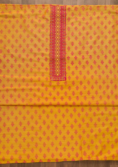 Mustard Printed Chanderi Unstitched Salwar Suit