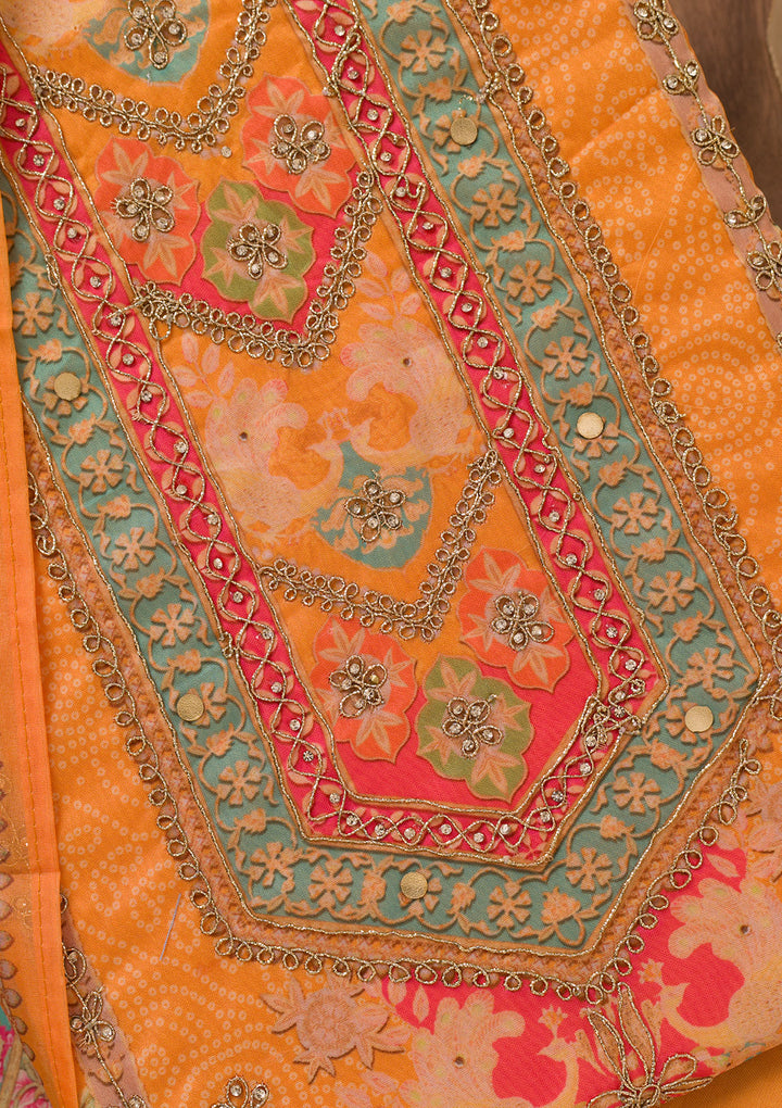Mustard Printed Chanderi Unstitched Salwar Suit