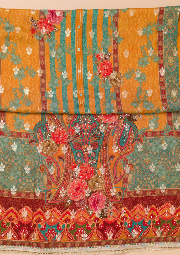 Mustard Printed Georgette Unstitched Salwar Suit