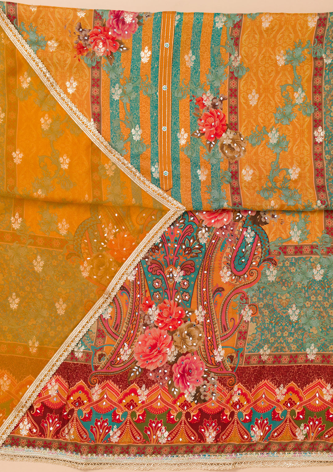 Mustard Printed Georgette Unstitched Salwar Suit