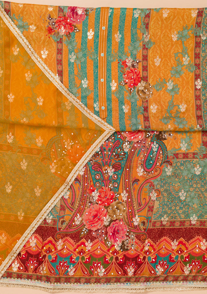 Mustard Printed Georgette Unstitched Salwar Suit