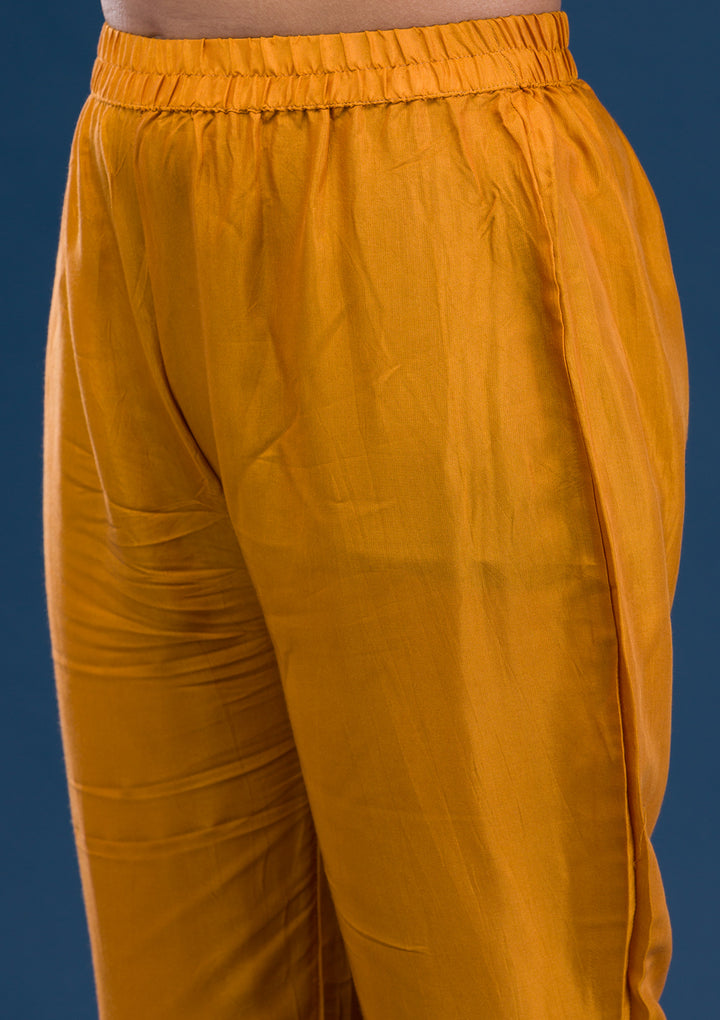 Mustard Printed Semi Crepe Readymade Salwar Suit