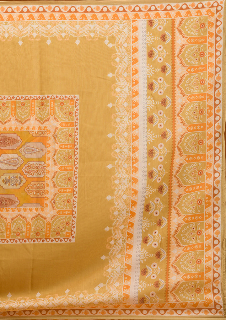 Mustard Printed Semi Crepe Readymade Salwar Suit