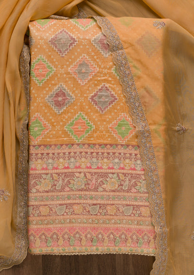 Mustard Printed Semi Crepe Unstitched Salwar Suit