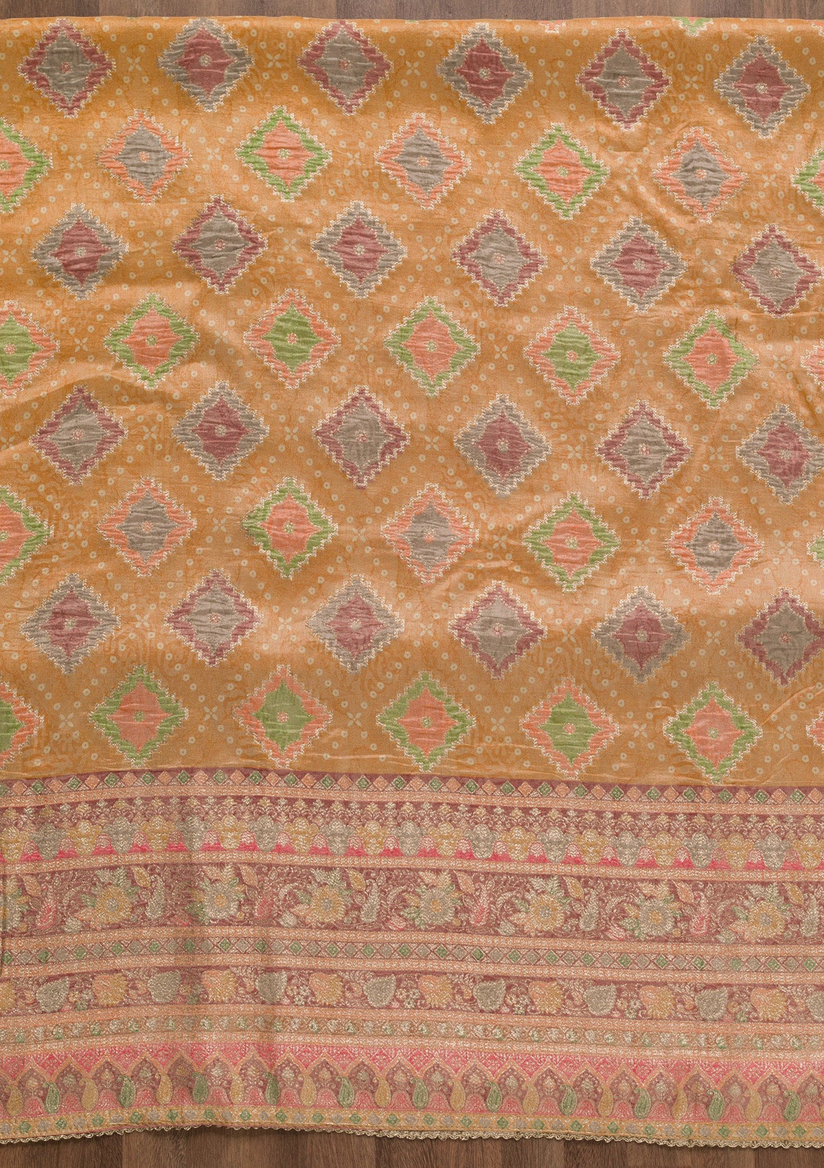 Mustard Printed Semi Crepe Unstitched Salwar Suit