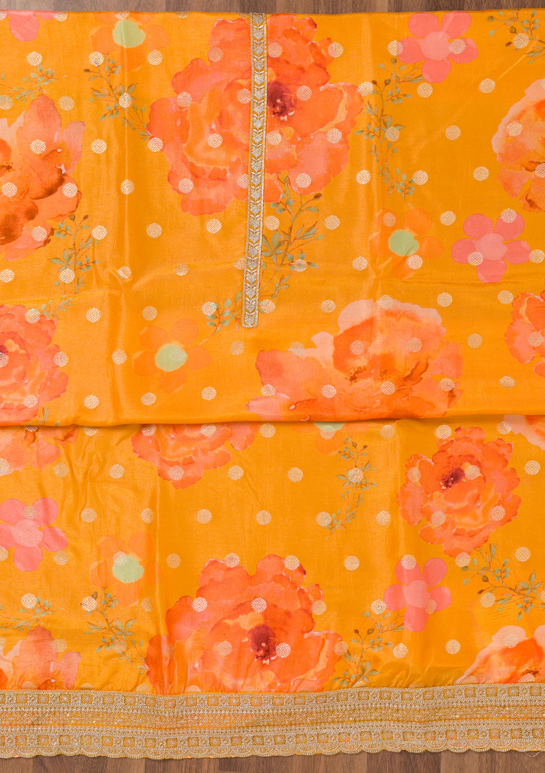 Mustard Printed Semi Crepe Unstitched Salwar Suit