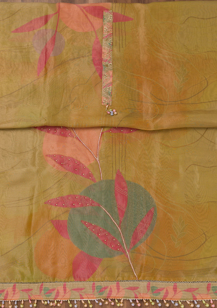 Mustard Printed Semi Crepe Unstitched Salwar Suit