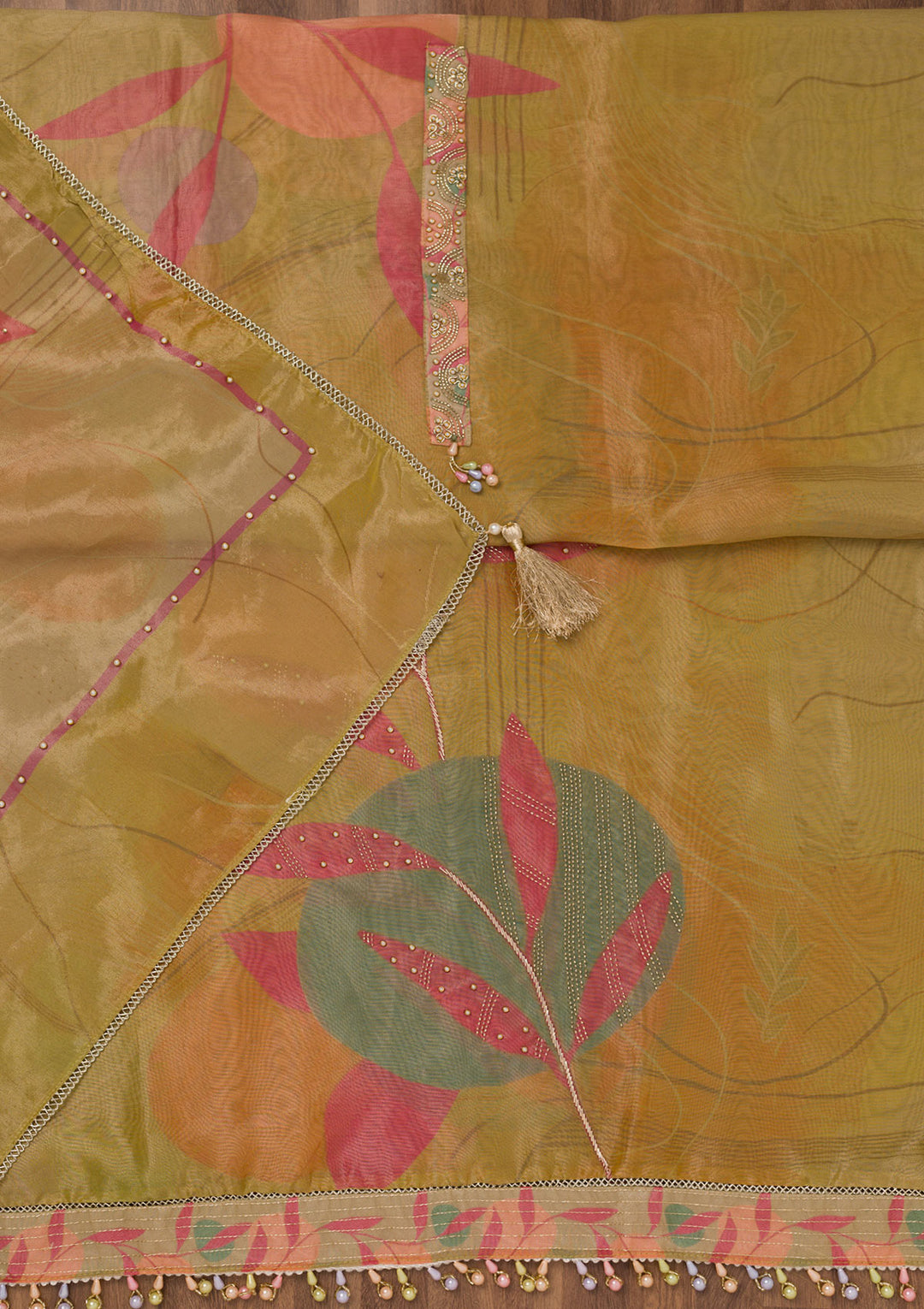 Mustard Printed Semi Crepe Unstitched Salwar Suit