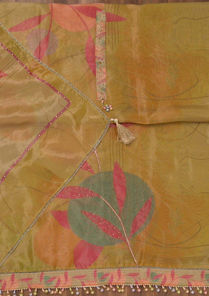 Mustard Printed Semi Crepe Unstitched Salwar Suit