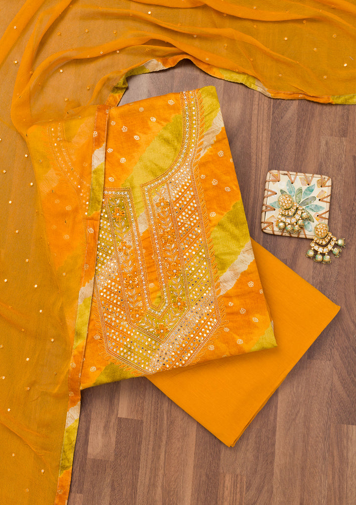 Mustard Printed Soft Silk Unstitched Salwar Suit