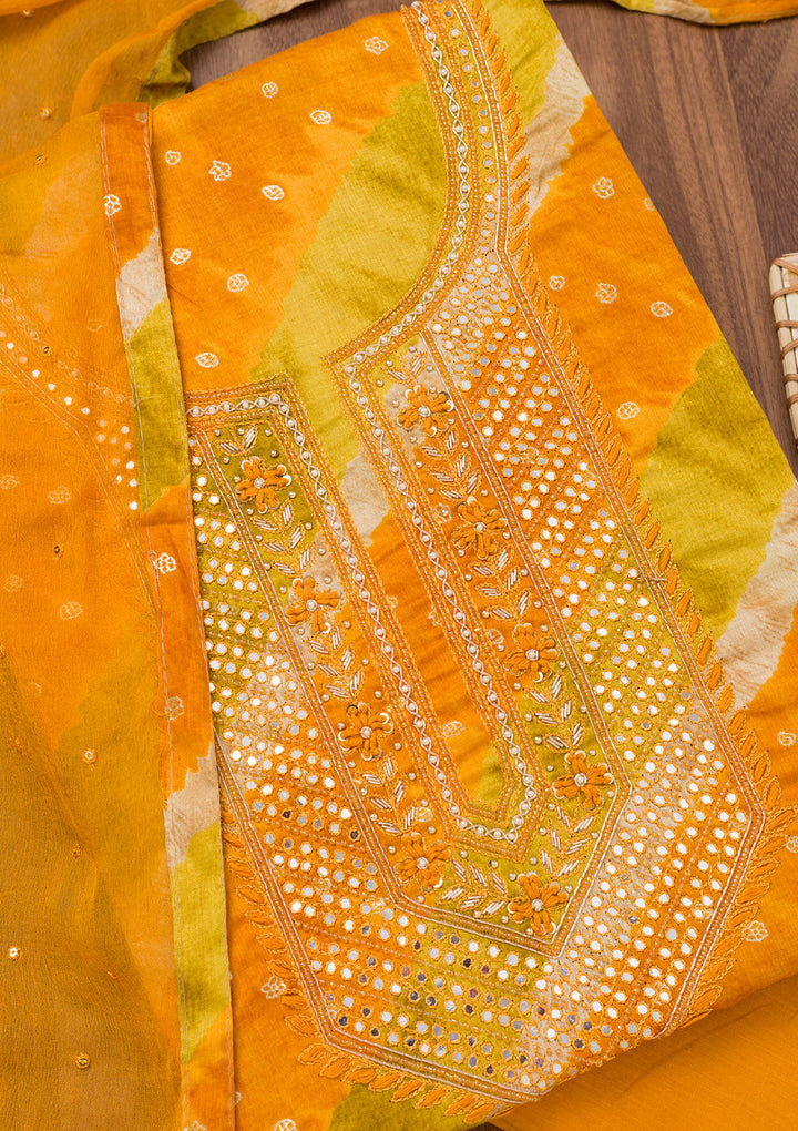 Mustard Printed Soft Silk Unstitched Salwar Suit
