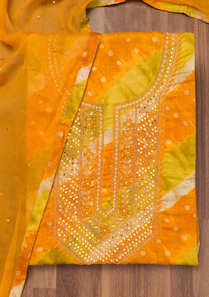 Mustard Printed Soft Silk Unstitched Salwar Suit