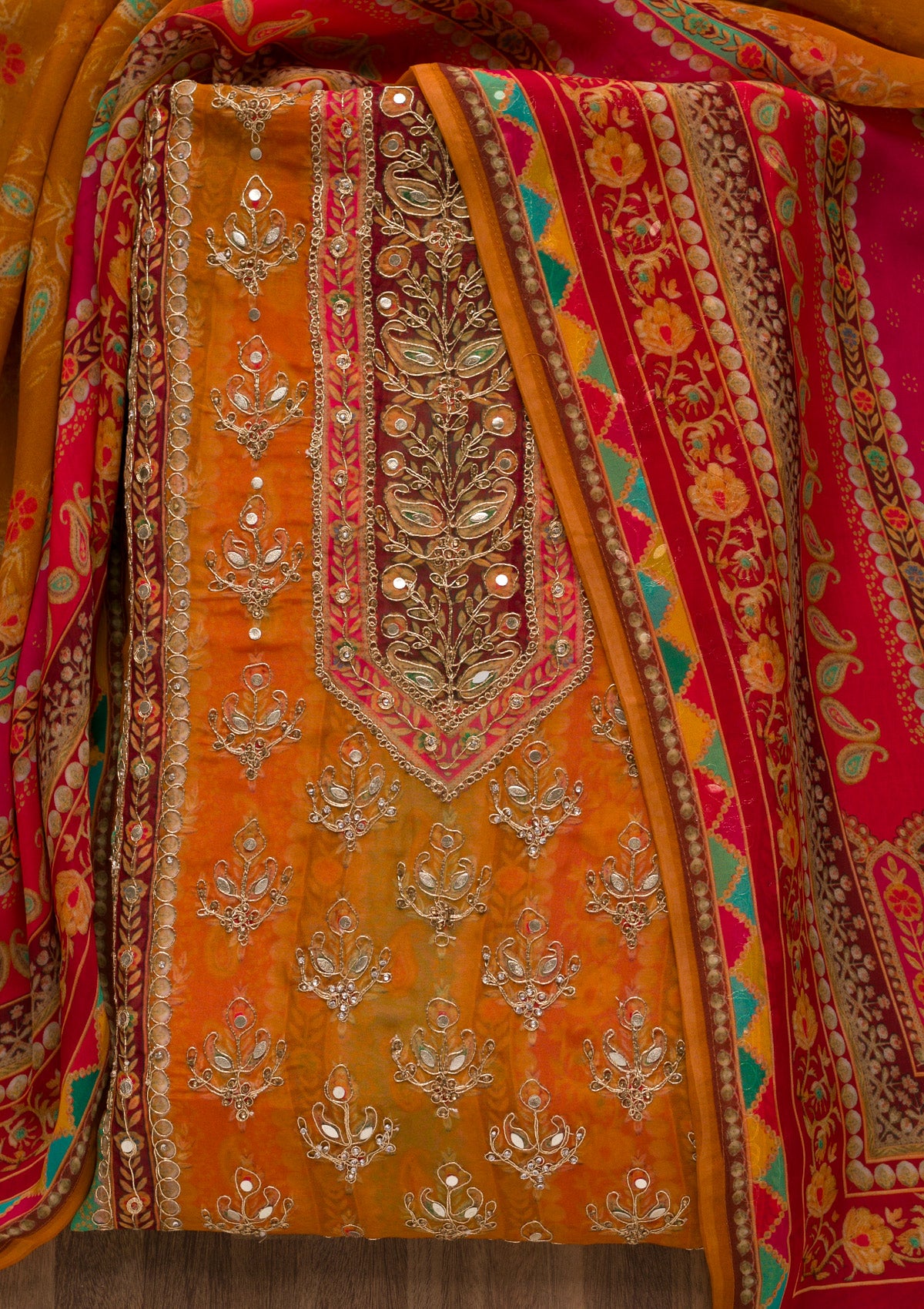 Mustard Printed Tissue Unstitched Salwar Suit