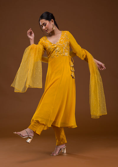 Mustard Sequins Georgette Readymade Salwar Suit