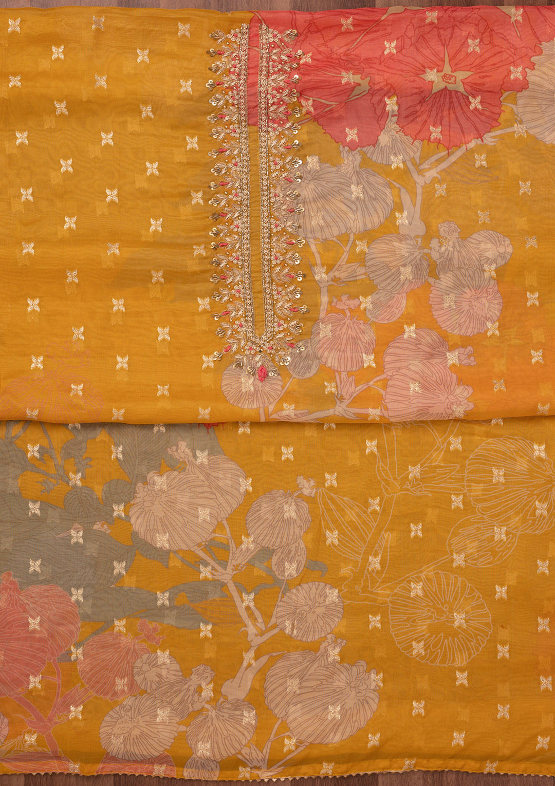 Mustard Sequins Georgette Unstitched Salwar Suit