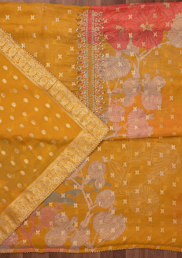 Mustard Sequins Georgette Unstitched Salwar Suit