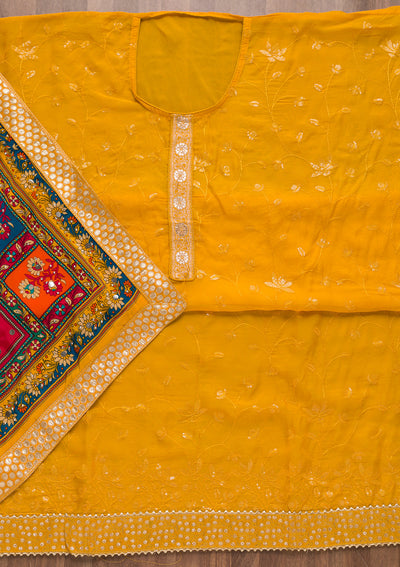 Mustard Sequins Tissue Unstitched Salwar Suit
