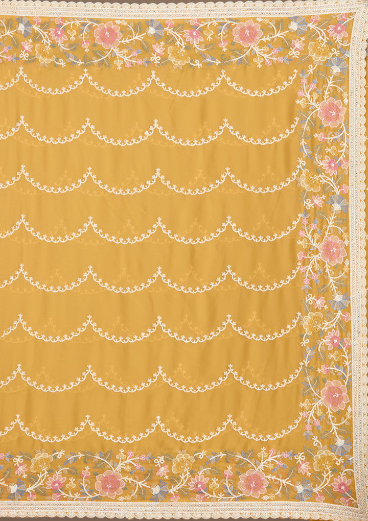 Mustard Sequins Tissue Saree