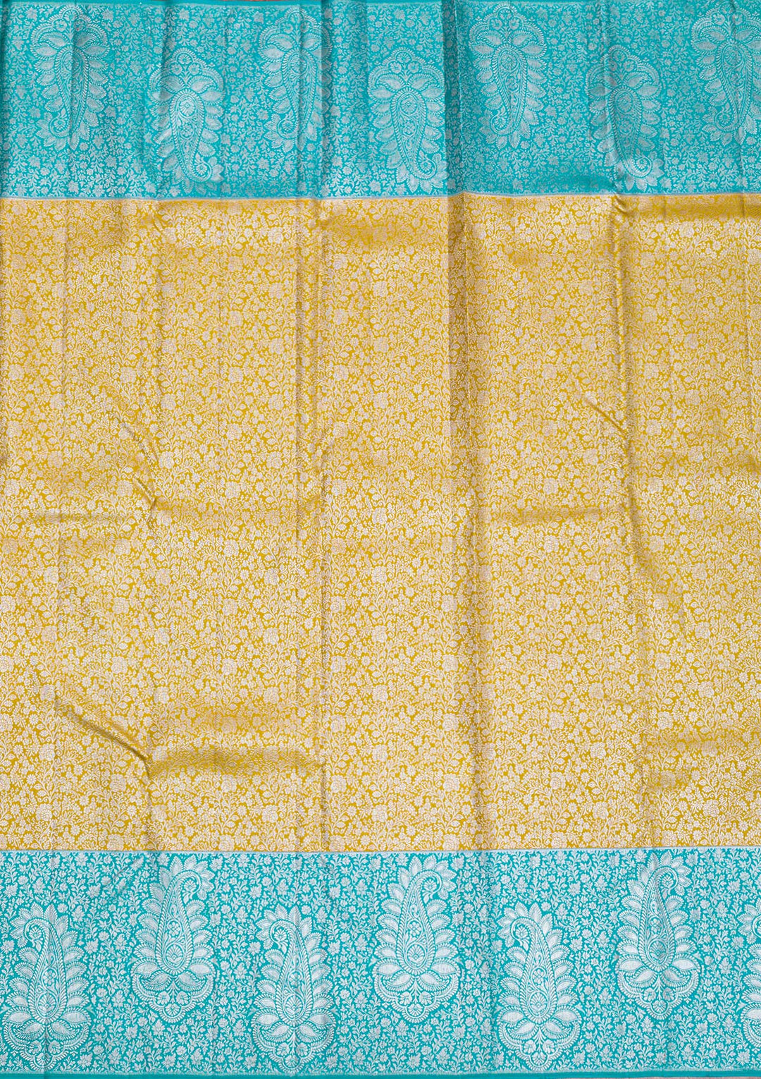 Mustard Silver Zariwork Kanjivaram Pure Silk Saree