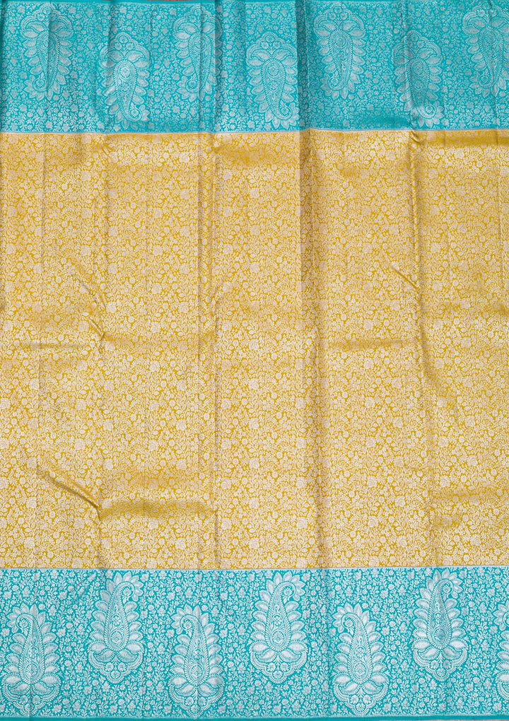 Mustard Silver Zariwork Kanjivaram Pure Silk Saree
