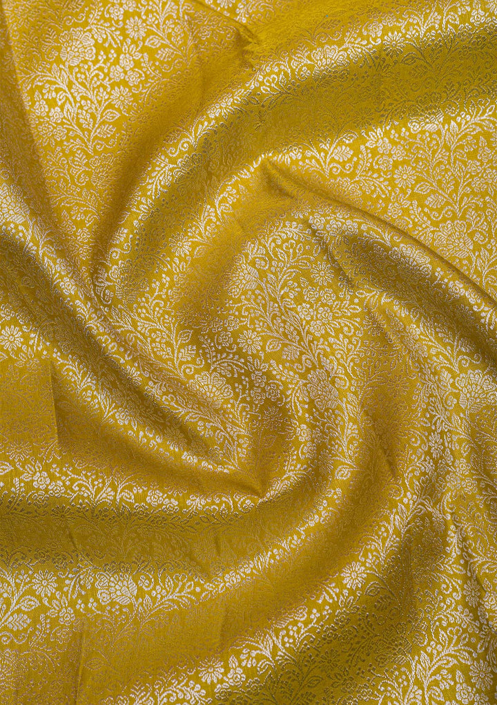 Mustard Silver Zariwork Kanjivaram Pure Silk Saree