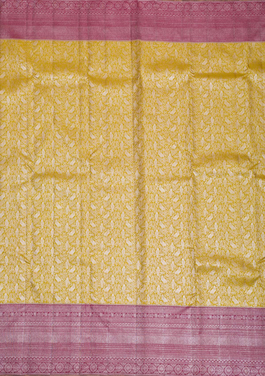 Mustard Silver Zariwork Kanjivaram Pure Silk Saree