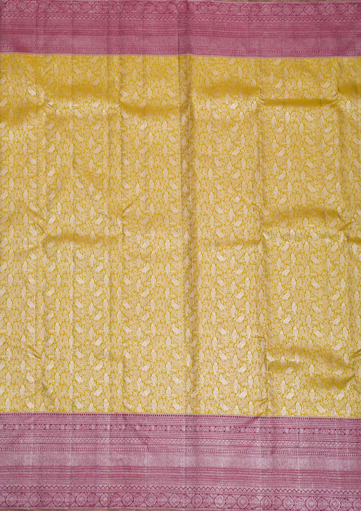 Mustard Silver Zariwork Kanjivaram Pure Silk Saree