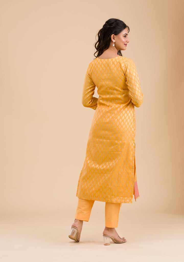 Mustard Stonework Banarasi Readymade Salwar Suit